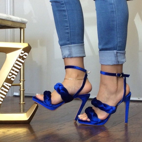 royal blue velvet heels